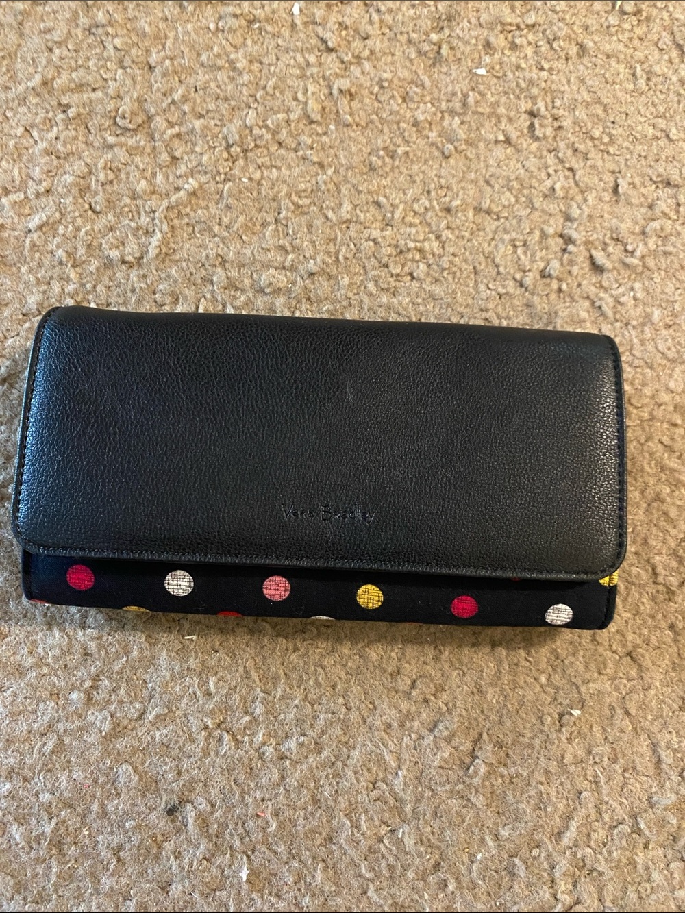 Vera Bradley Black Fold-Over Wallet with Multicolor Polka Dots